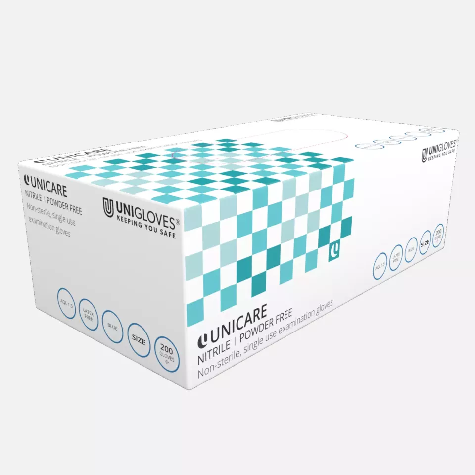 Unigloves GS004, Unicare Blue nitrile gloves, image 1, gallery thumbnail
