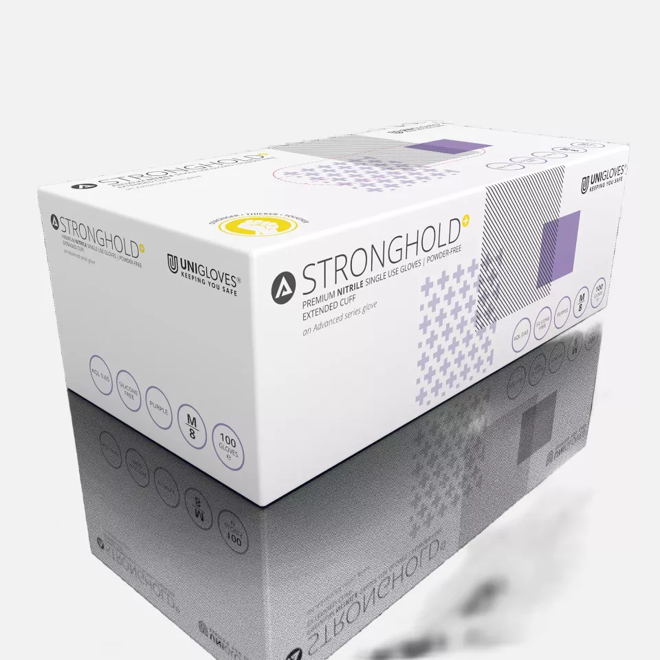 Unigloves GM007, Advanced Heavy duty extended cuff purple nitrile gloves, image 1, gallery thumbnail