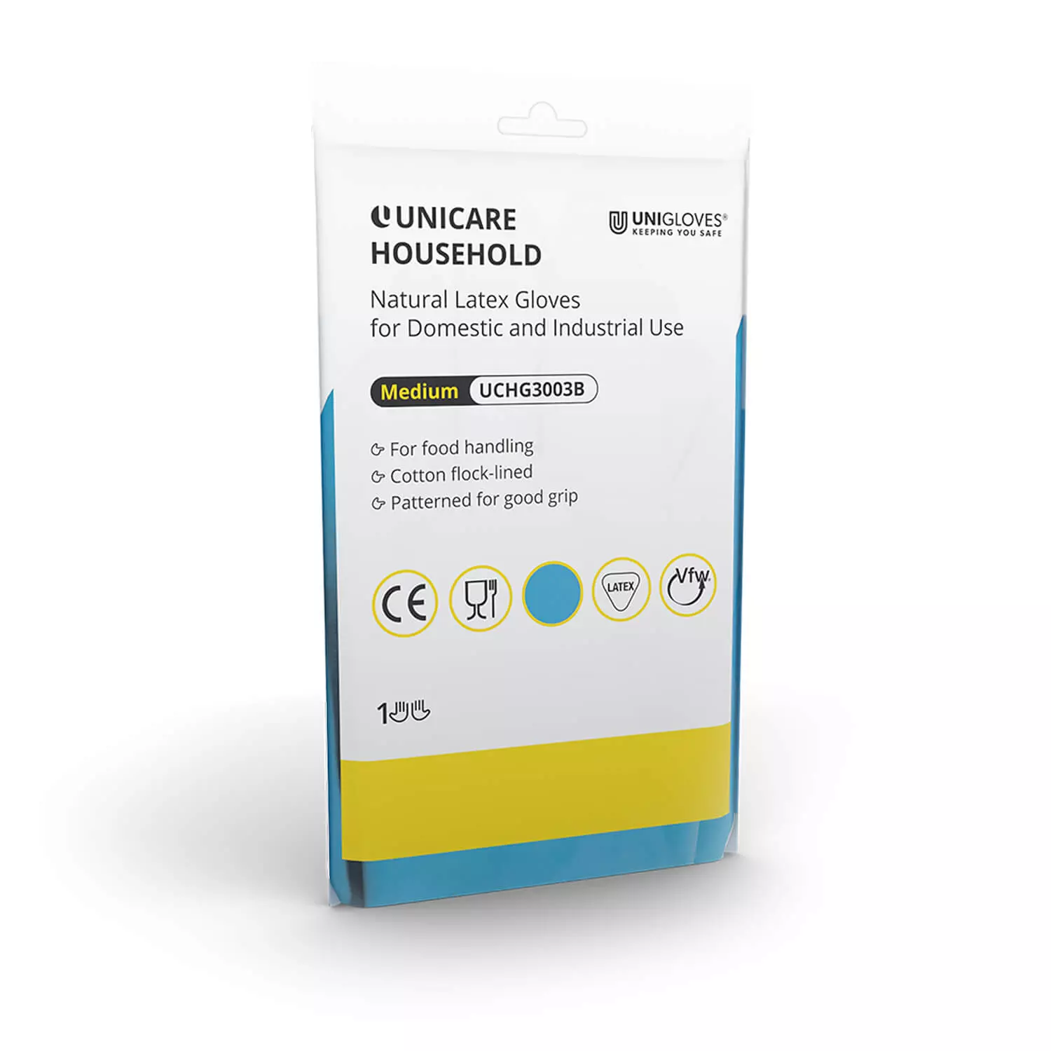 Unigloves UCHG300B, Unicare Blue latex household gloves, image 1