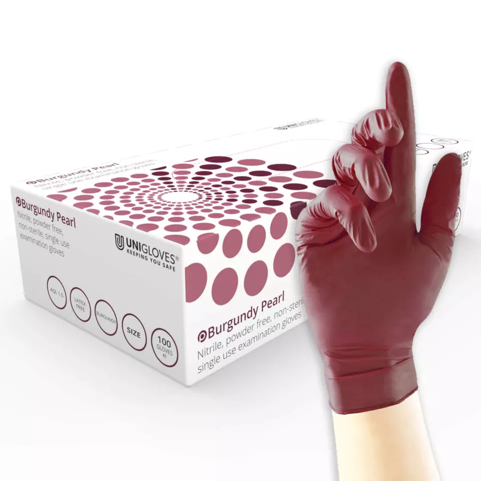 Unigloves GP012, Pearl Burgundy nitrile gloves, image 1, gallery thumbnail