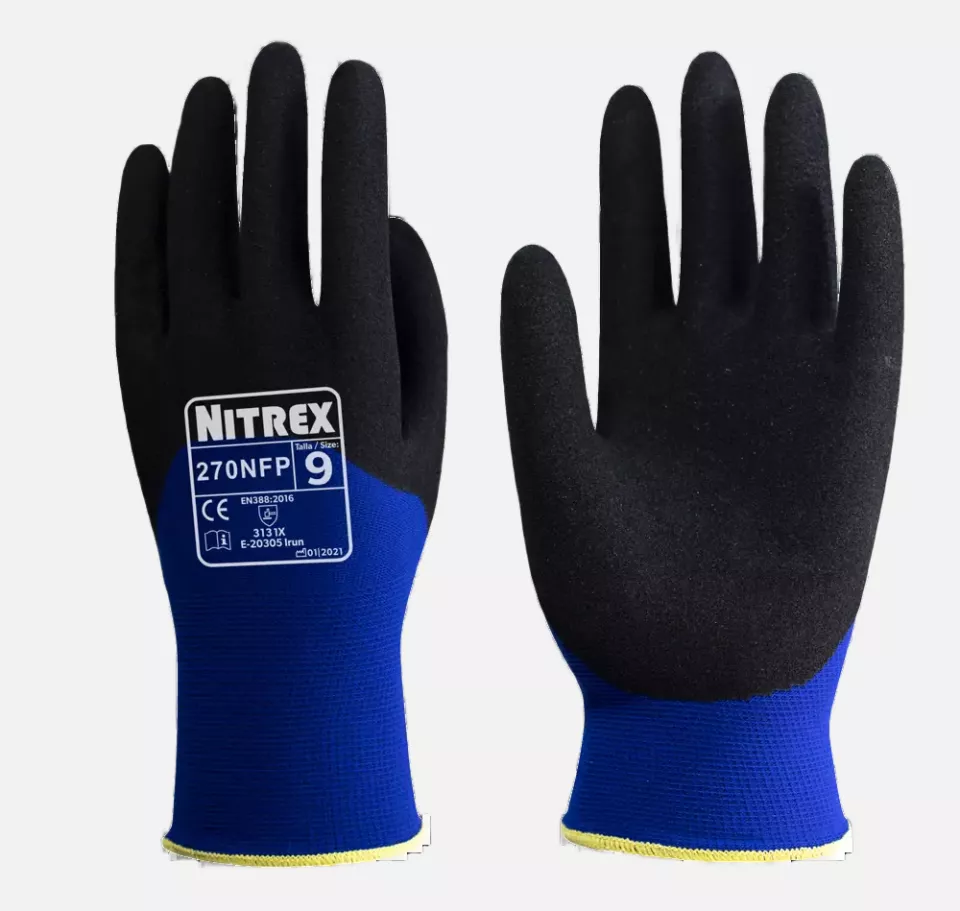 Nitrex 270NFP, 15gg blue nylon sandy nitrile 3/4 coated glove, image 1, gallery thumbnail