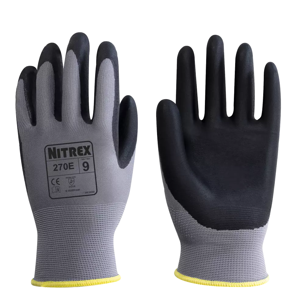Nitrex 270E, 15gg grauer Polyester-Handschuh mit Nitrilschaumbeschichtung, image 1