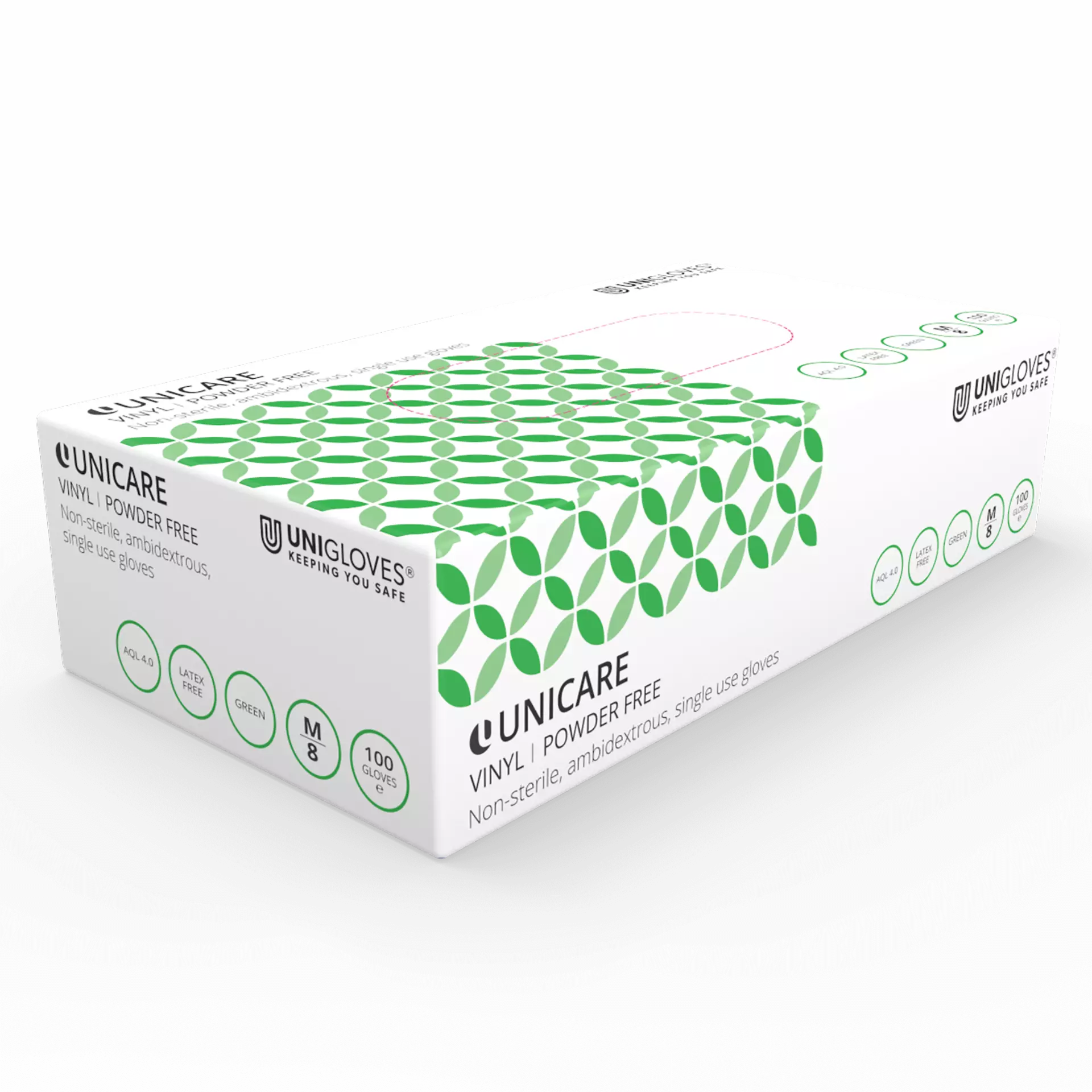 Unigloves GS012, Unicare Green vinyl gloves, image 1