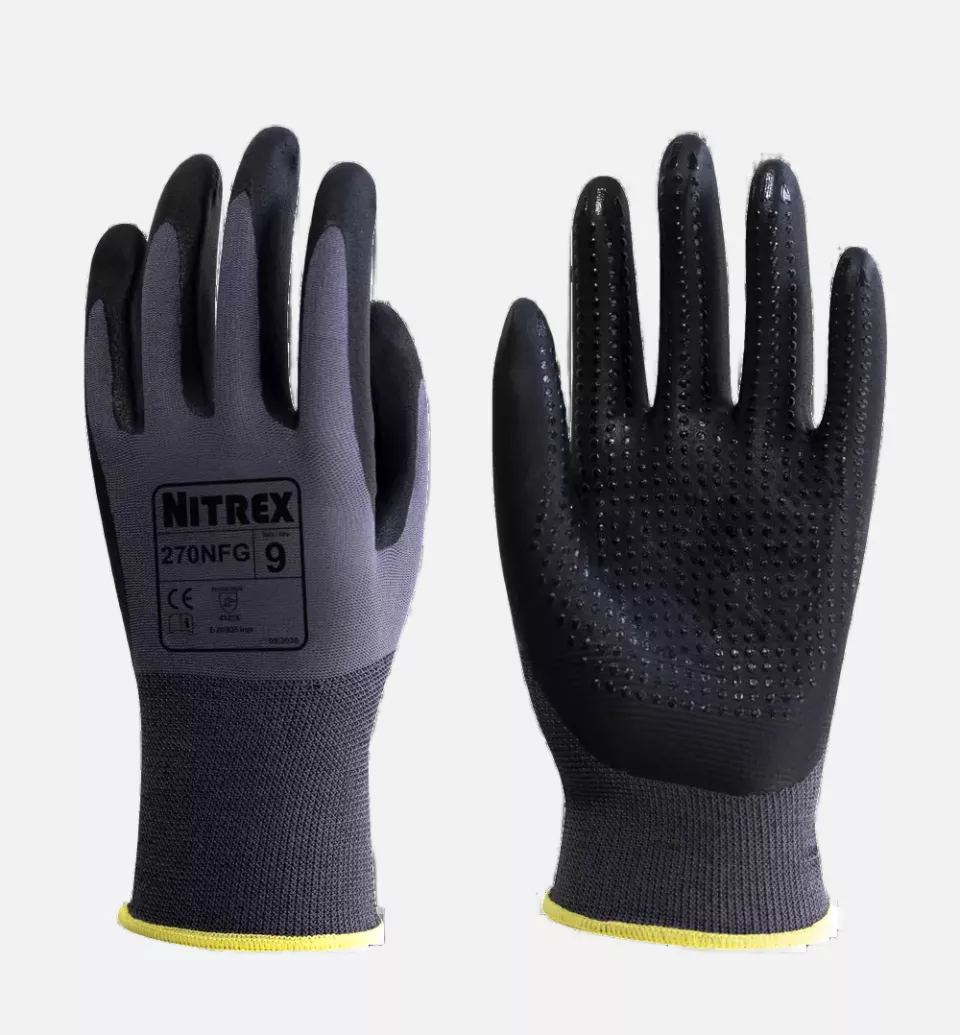 Nitrex 270NFG, 15gg Grauer Nylon-Handschuh mit Nitrilschaum-Noppenbeschichtung, image 1, gallery thumbnail