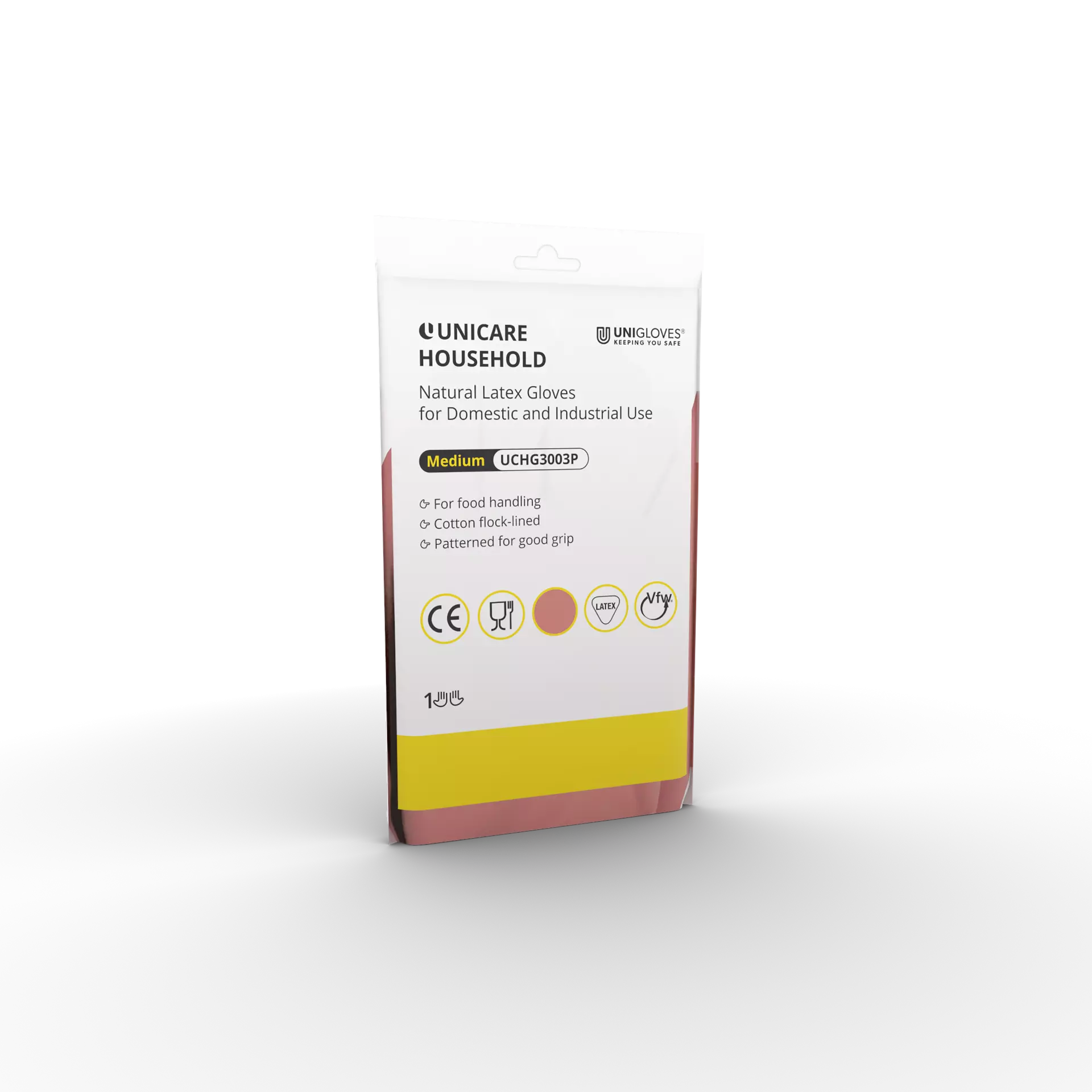 Unigloves UCHG300P, Unicare Pink latex household gloves, image 1