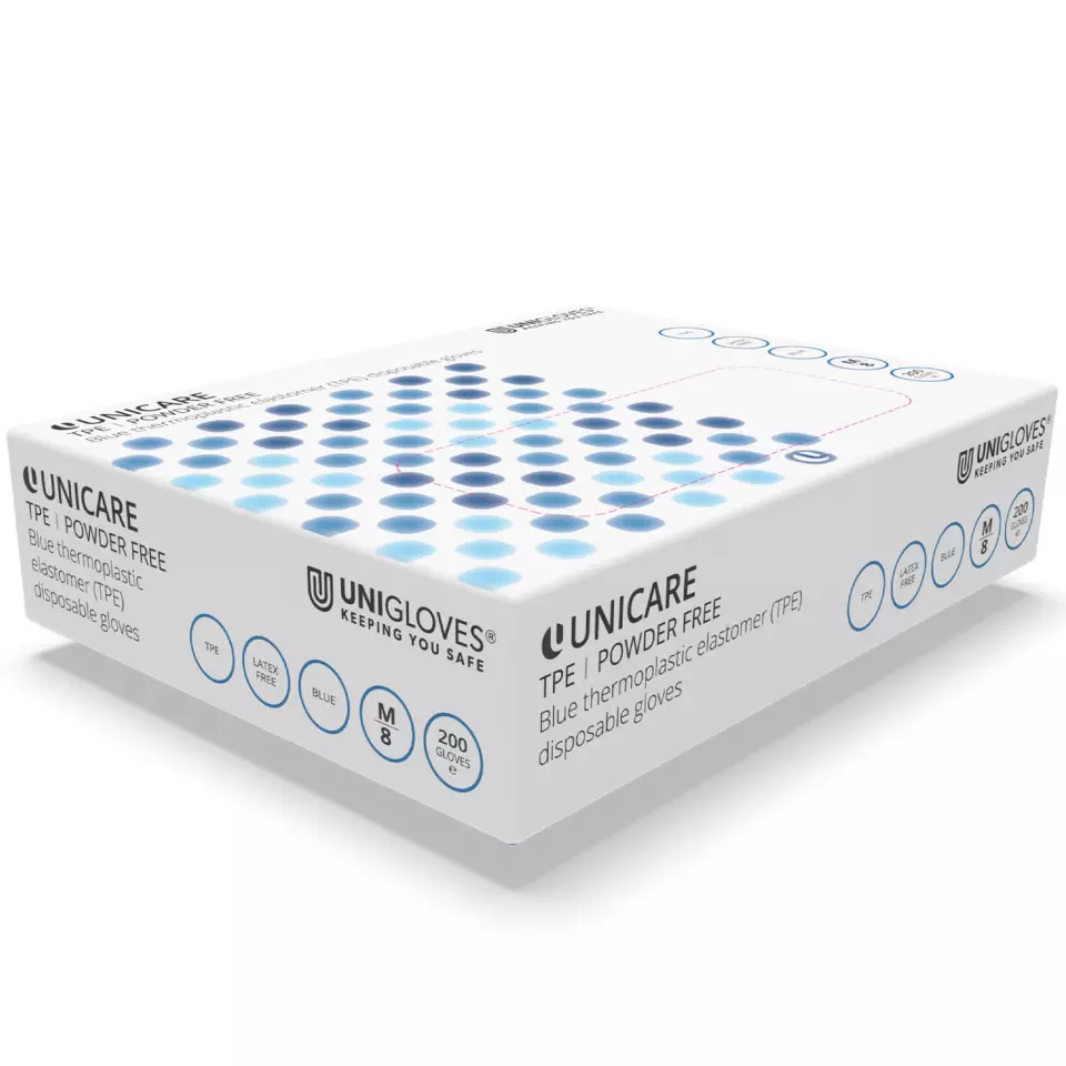 Unigloves GS023, Unicare Blue tpe gloves, image 1, gallery thumbnail