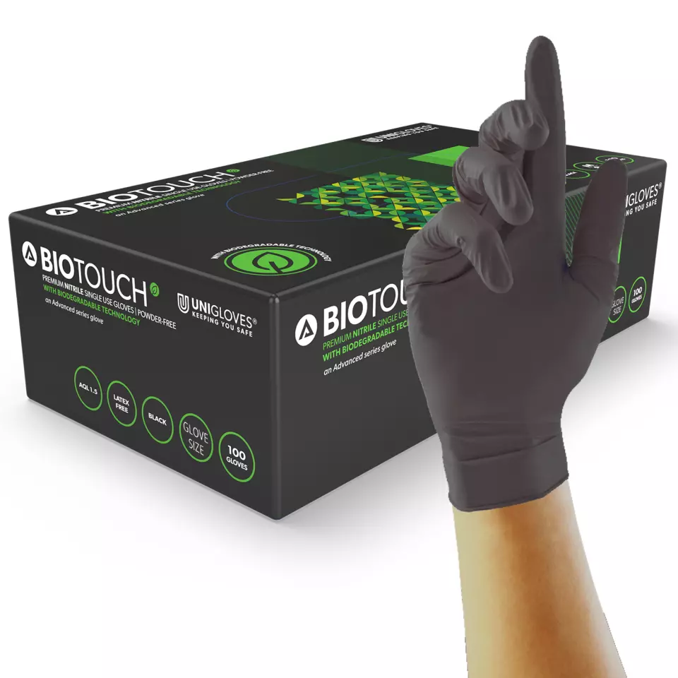Unigloves GM009, Advanced Biodegradable black nitrile gloves, image 1, gallery thumbnail