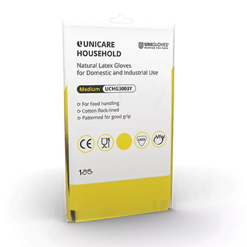 Unigloves UCHG300Y, Unicare Yellow latex household gloves, image 1, gallery thumbnail