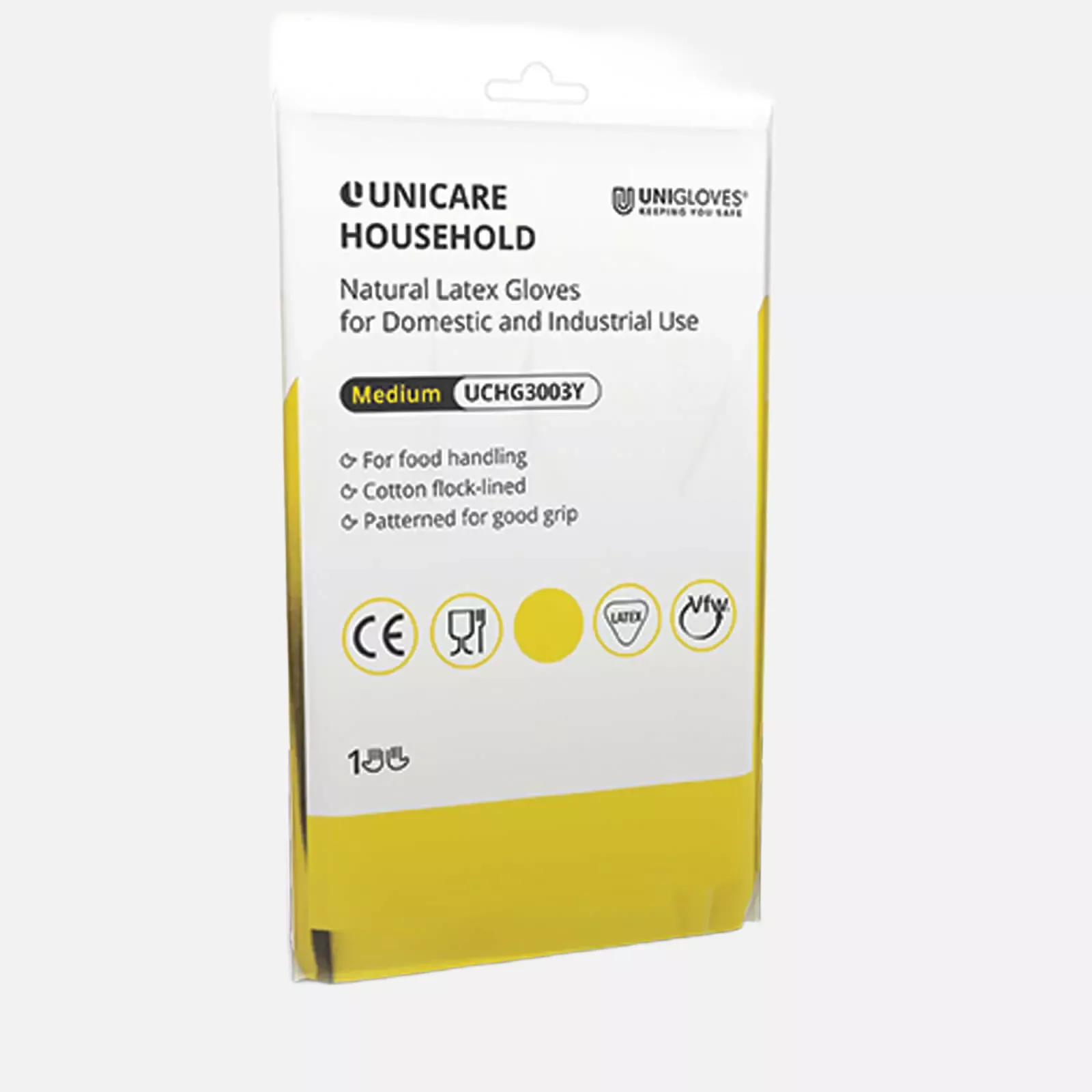 Unigloves UCHG300Y, Unicare Yellow latex household gloves, image 1