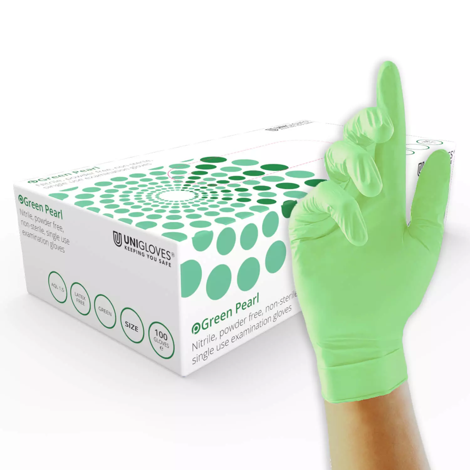 Unigloves GP004, Pearl Green nitrile gloves