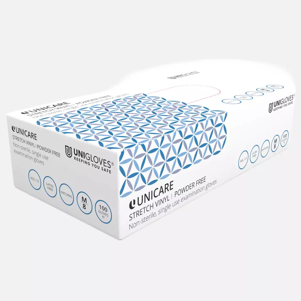 Unigloves GS013-A, Unicare Stretch vinyl gloves, image 1, gallery thumbnail