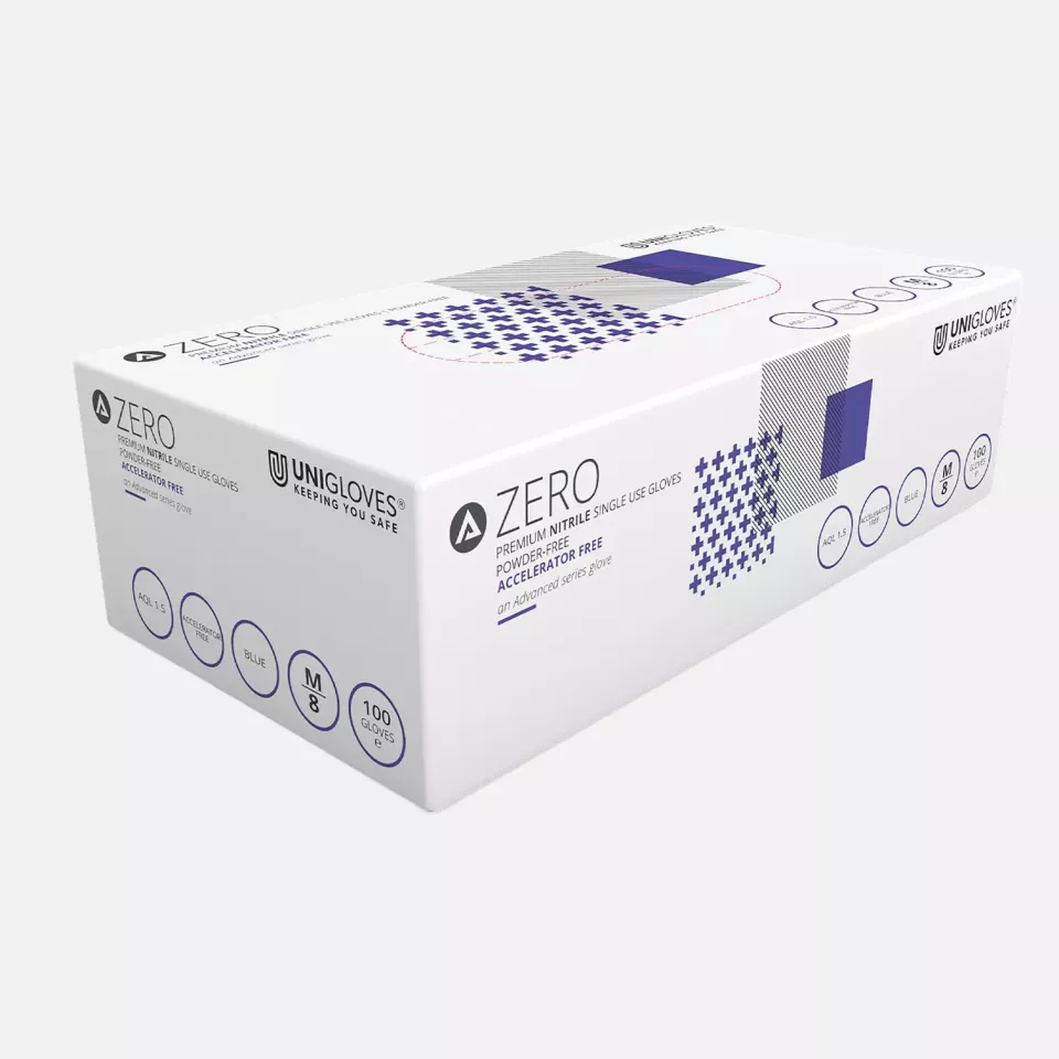 Unigloves GM005, Advanced Accelerator free blue nitrile gloves, image 1, gallery thumbnail