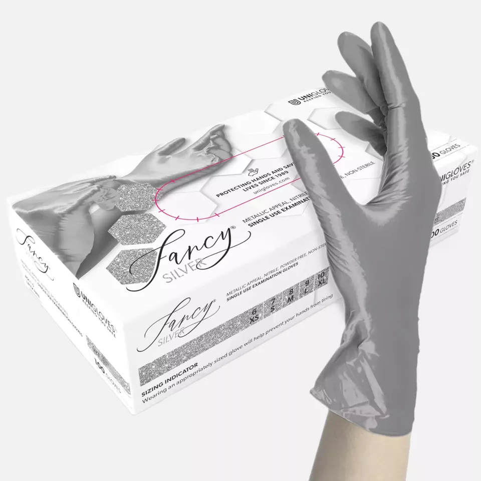 Unigloves 752, Fancy Silver Chemical Protection, Nitrile Examination Gloves, image 1, gallery thumbnail