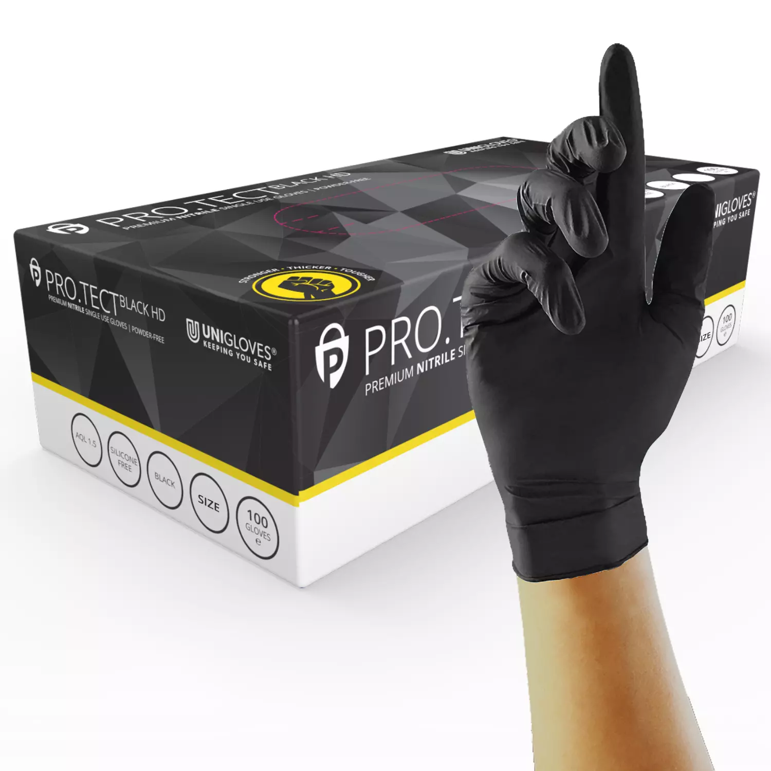 Unigloves GA006, PRO.TECT Heavy duty black nitrile gloves, image 1