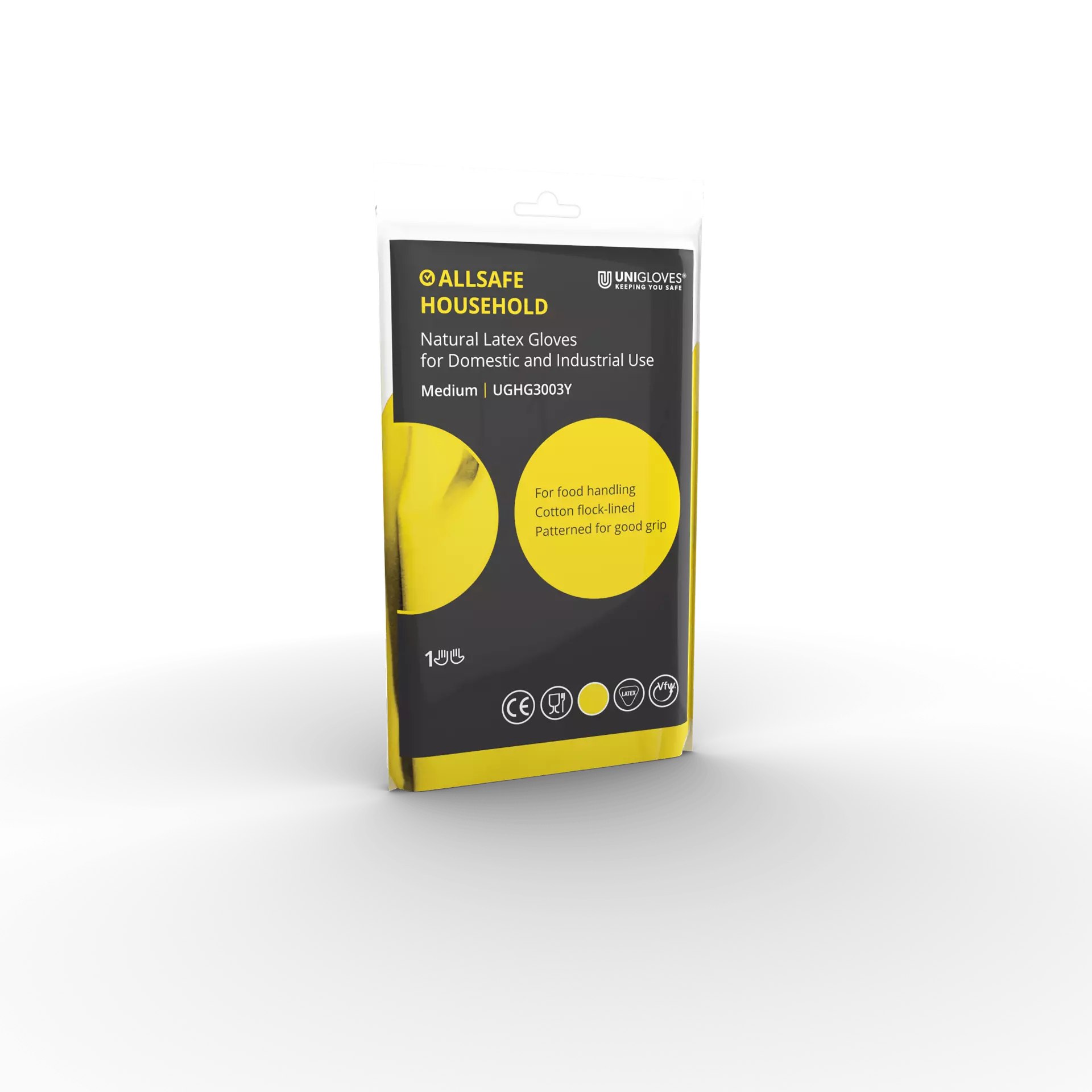 Unigloves UGHG300Y, Allsafe Yellow latex household gloves, image 1