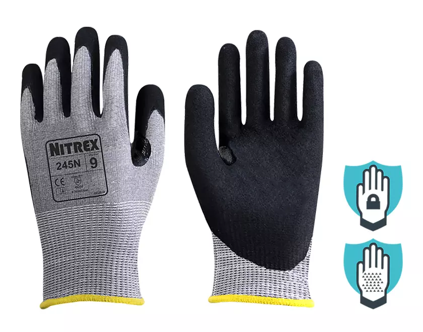 Nitrex 245N, 13gg grey cut resistant sandy nitrile coated glove, image 1