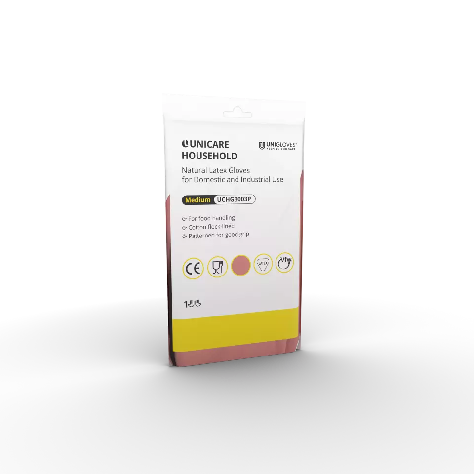 Unigloves UCHG300P, Unicare Pink latex household gloves, image 1, gallery thumbnail