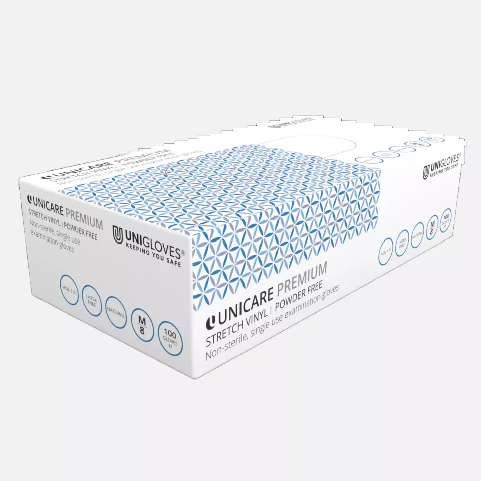 Unigloves GU007-A, Unicare Stretch premium vinyl gloves, image 1, gallery thumbnail