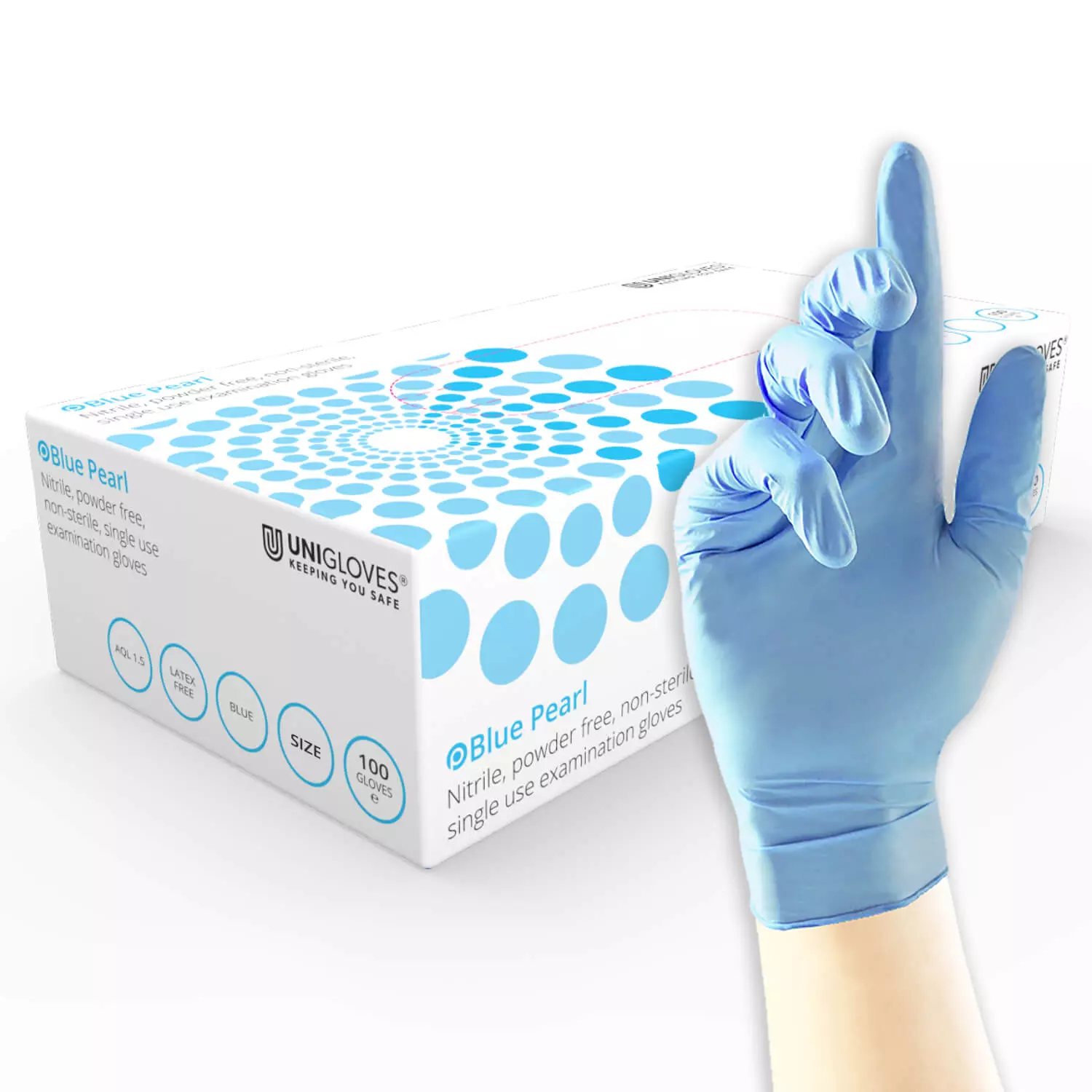 Unigloves GP001, Pearl Blue nitrile gloves, image 1