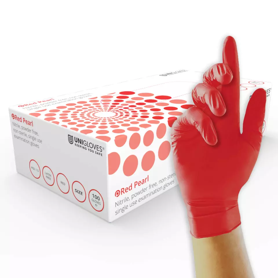 Unigloves GP006, Pearl Red nitrile gloves, image 1, gallery thumbnail