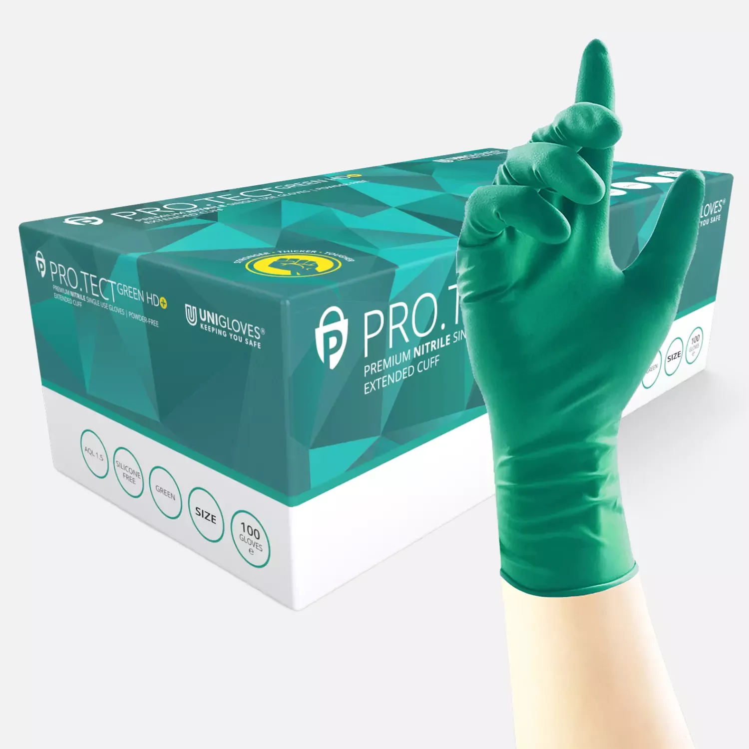 Unigloves GA009, PRO.TECT Heavy duty extended cuff green nitrile gloves, image 1