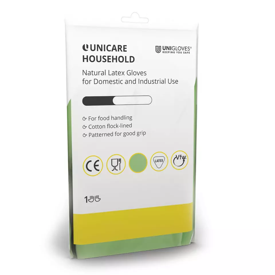 Unigloves UCHG300G, Unicare Green latex household gloves, image 1, gallery thumbnail
