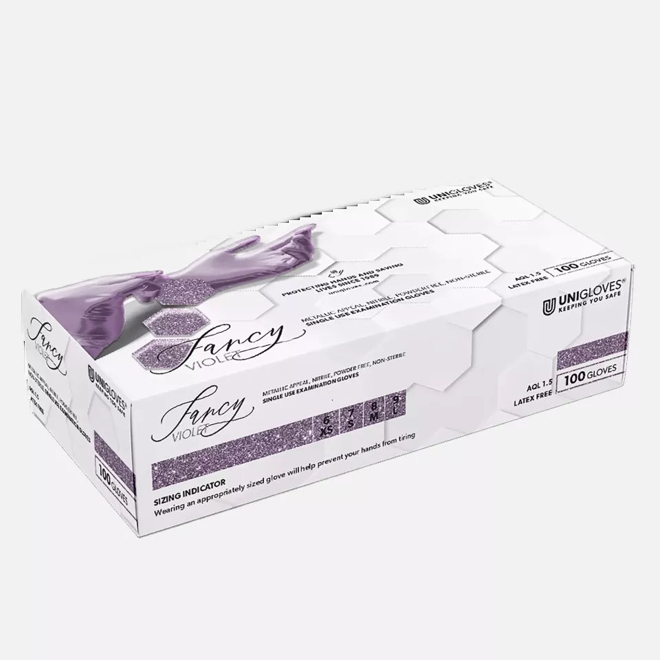 Unigloves 753, Fancy Violet Chemical Protection, Nitrile Examination Gloves, image 2, gallery thumbnail