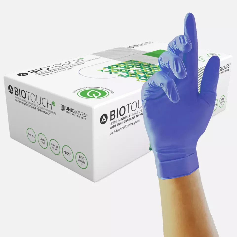 Unigloves GM008, Advanced Biologisch abbaubare blaue Nitrilhandschuhe, image 1, gallery thumbnail