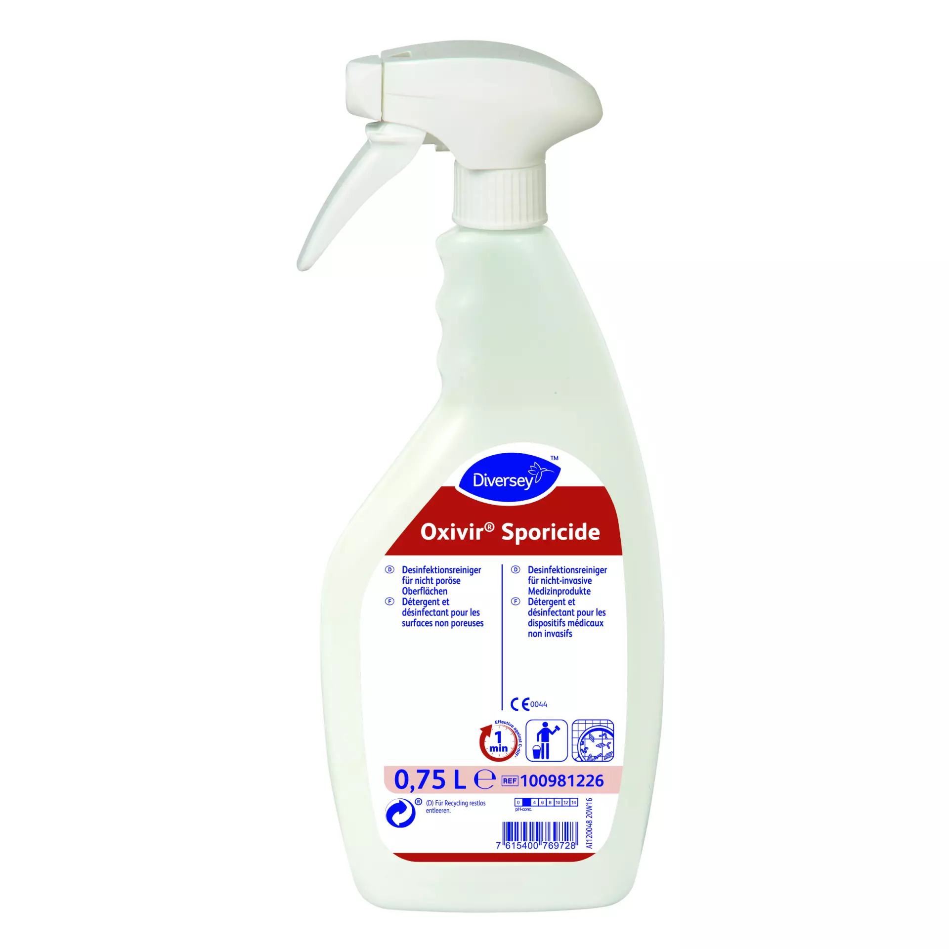 Oxivir 100981226, Sporicide Sporicide Disinfectant Cleaner with AHP Technology 0.75L, image 1