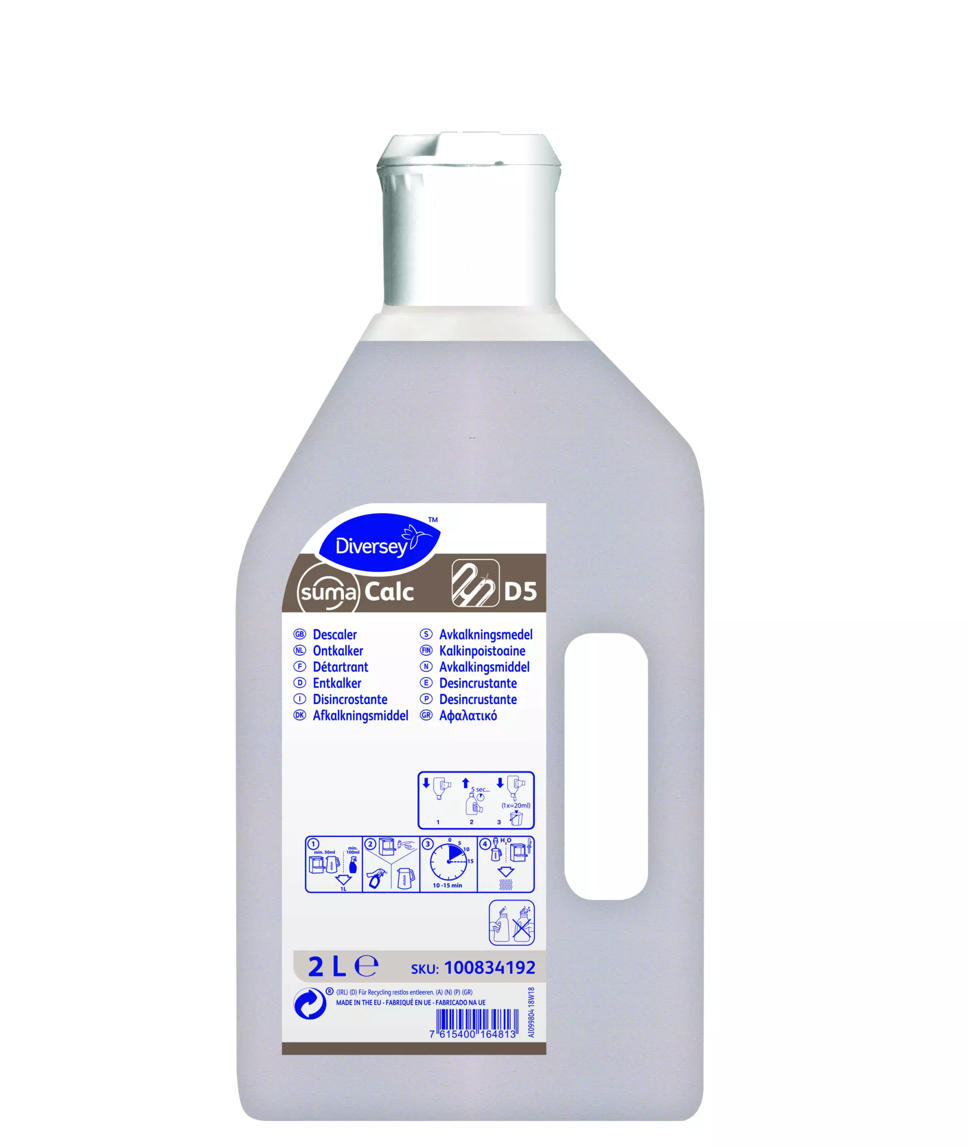 Suma 100834192, Calc D5 Cleaner and Descaler for Kitchen Appliances and Dishwashers, 2L, image 1