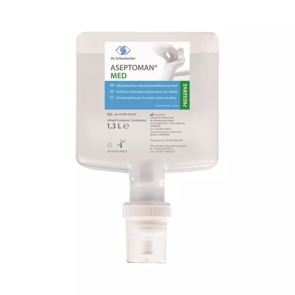 Diversey CH004570P013DY, Dr. Schumacher Aseptoman Med Alcohol-Based Hand Disinfectant 1.3L, image 1, gallery thumbnail