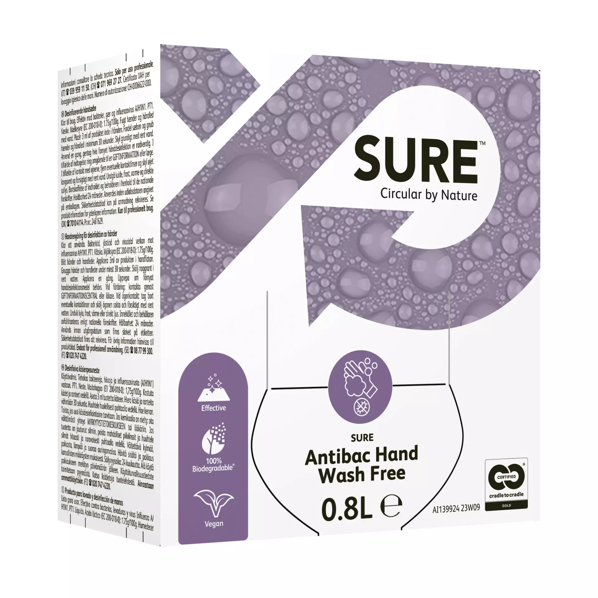 SURE 100900220, Antibac Hand Wash Free Antibacterial Soap Perfume and Dye Free 0.8L, image 1