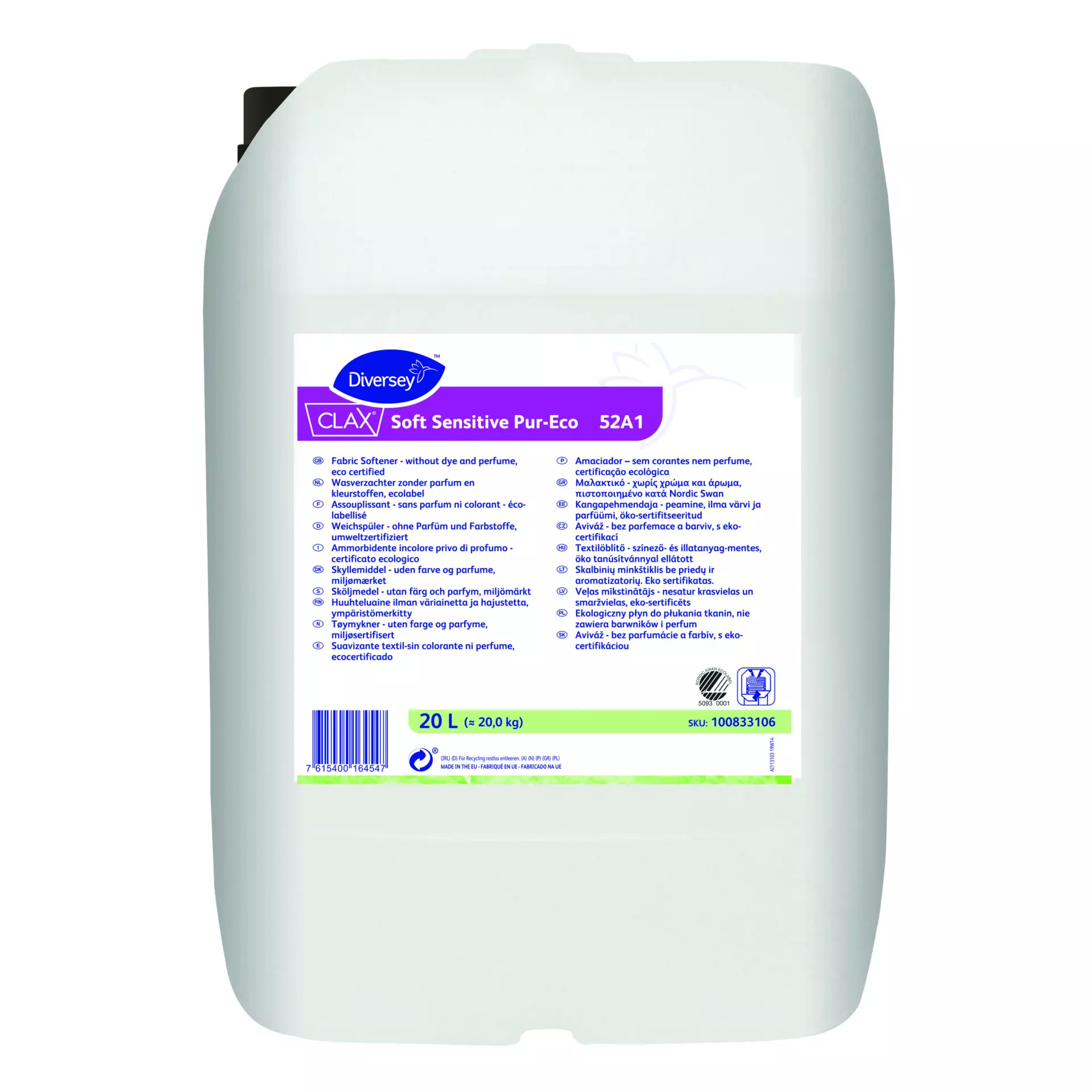 Clax 100833106, Soft Sensitive Pur-Eco Fabric Softener 20L, image 1