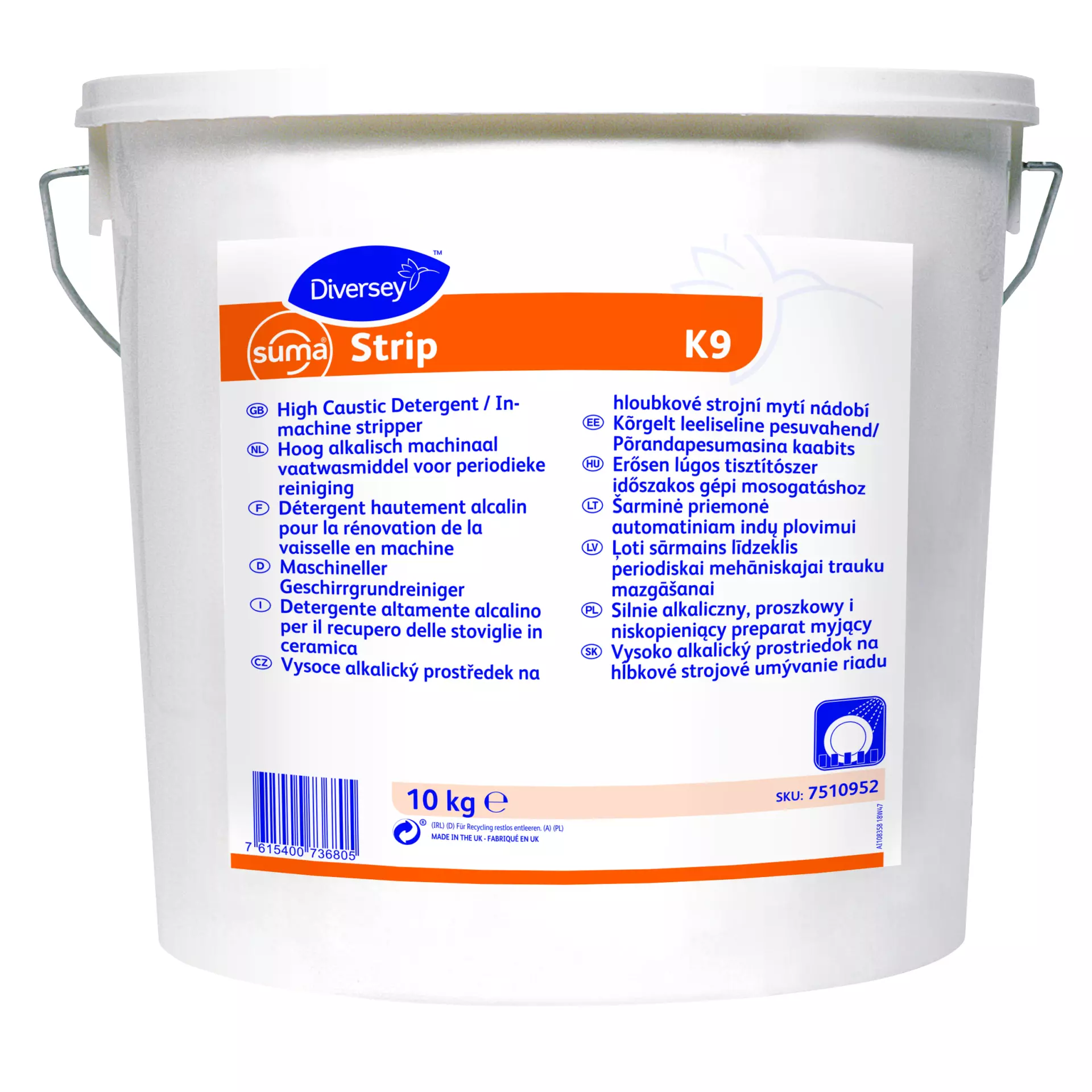 Suma 7510952, Strip K9 Low-Foaming Highly Alkaline Machine Dishware Detergent 10kg, image 1