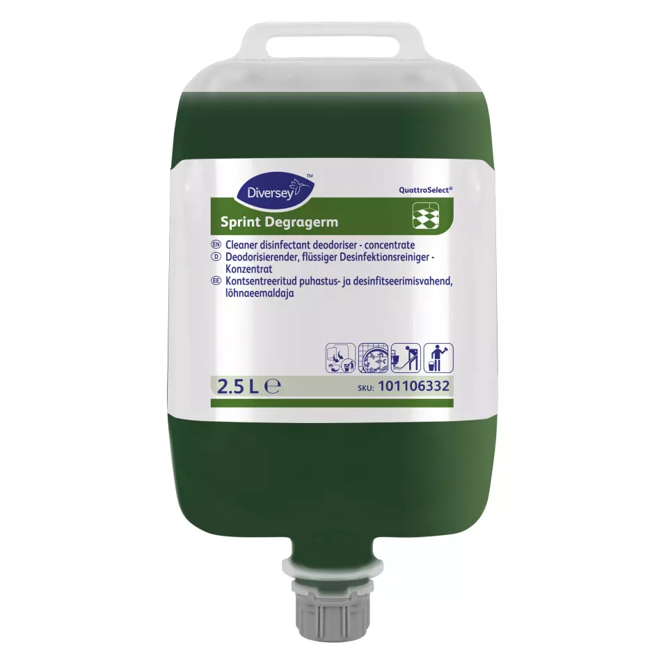 Diversey 101106332, Sprint Degragerm QS Disinfectant Cleaner and Deodorizer for Floors 2.5L, image 1, gallery thumbnail