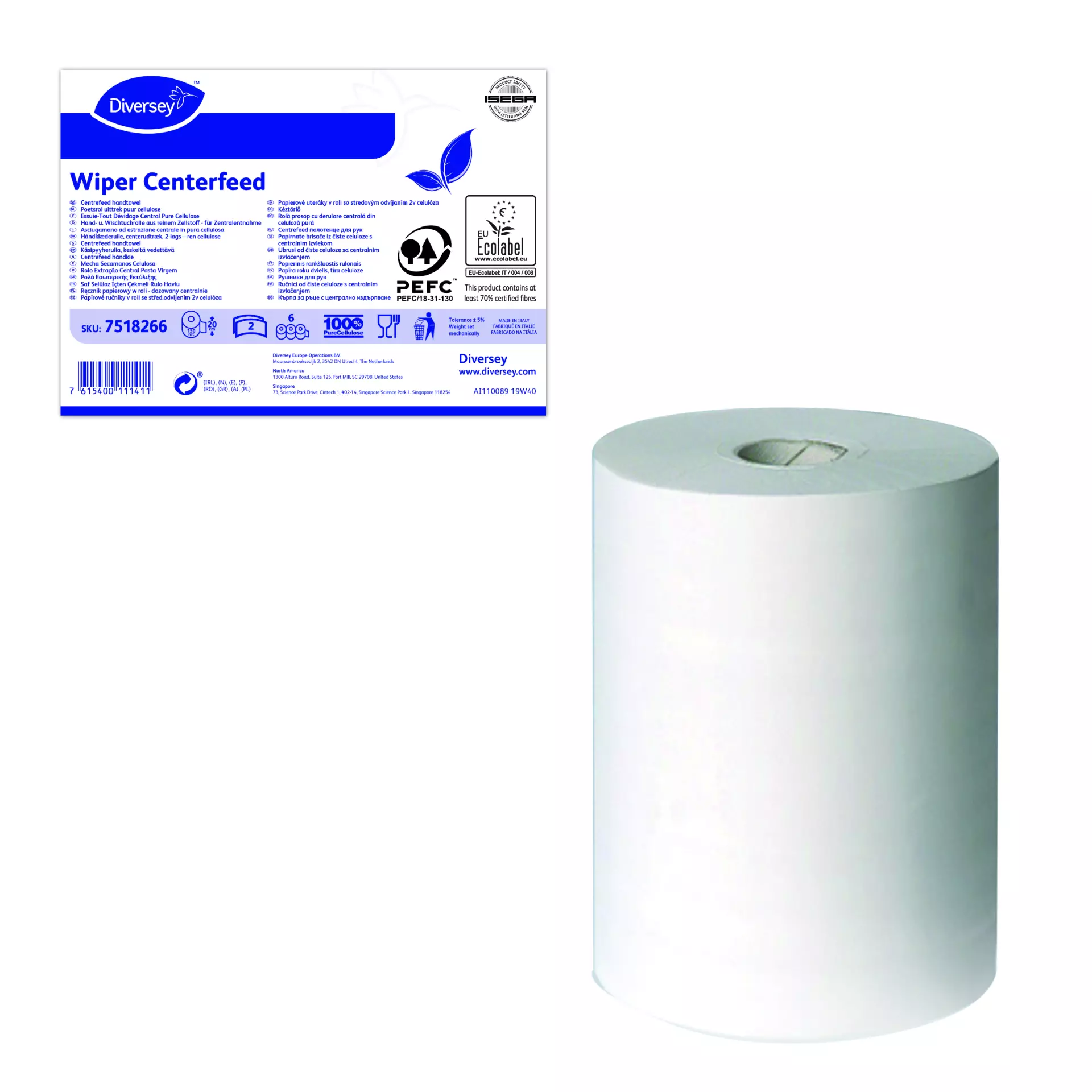 Diversey 7518266, Midi Paper Towel Roll White 2-Ply, image 1