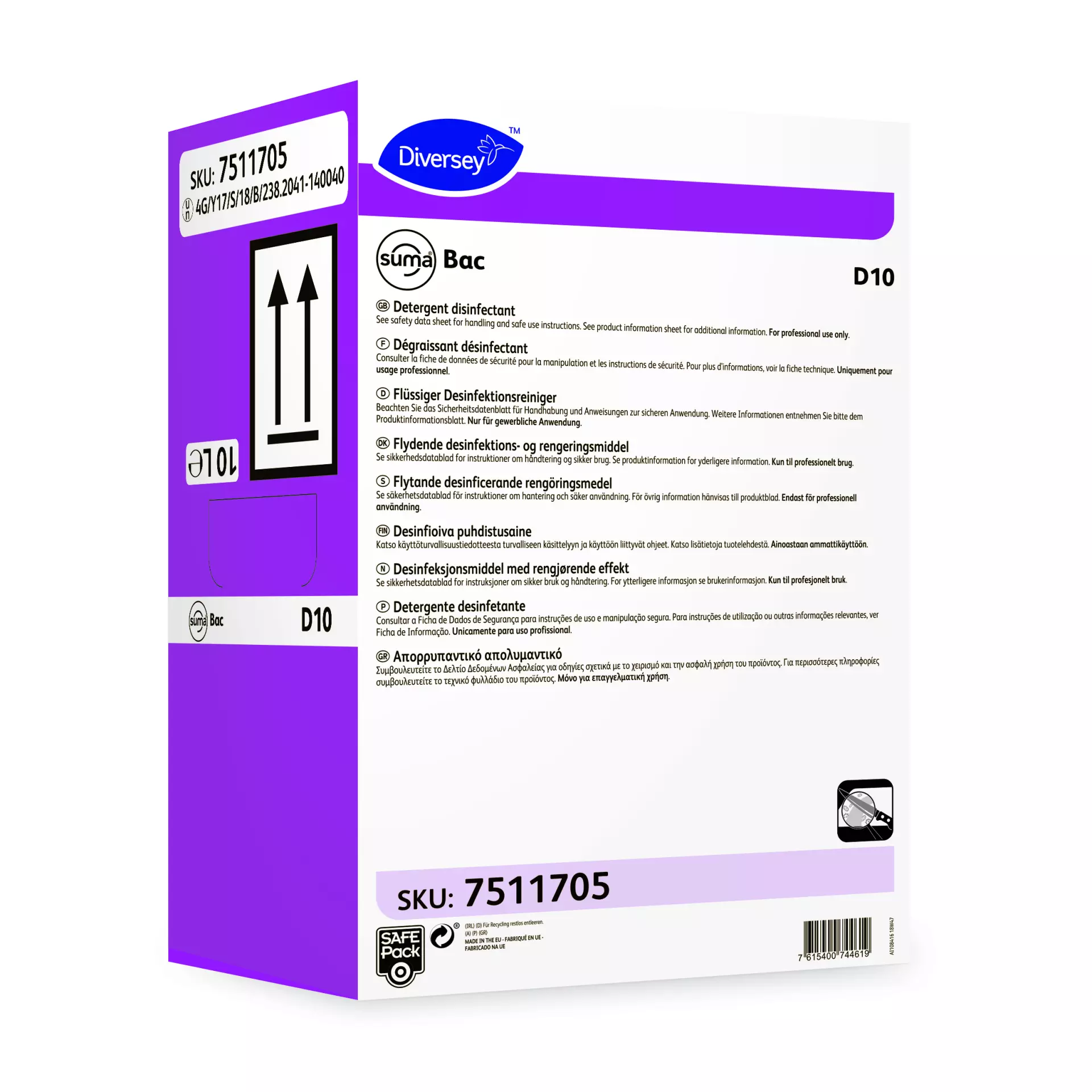 Suma 7511705, Bac D10 Liquid Disinfectant Cleaner 10L, image 1