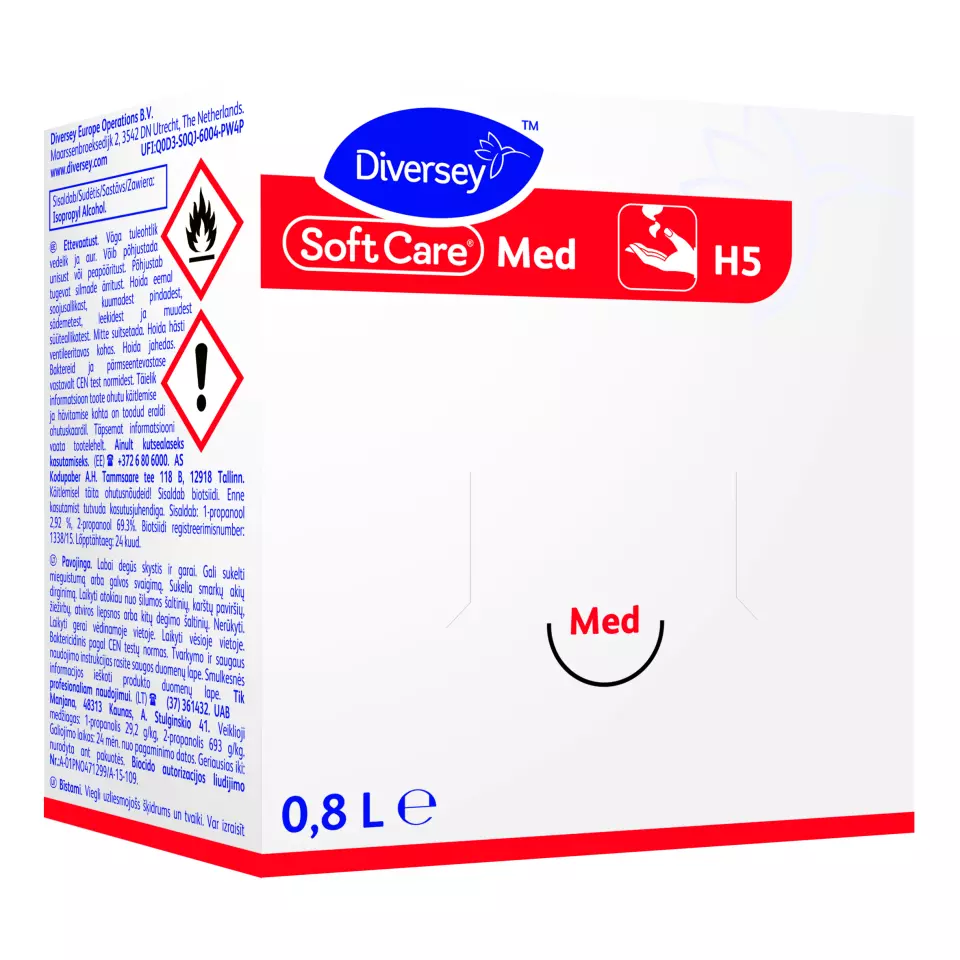 Soft Care 100858319, Med H5 Alcoholic Hand Disinfectant Based on n-Propanol and Isopropanol 0.8L, image 1, gallery thumbnail