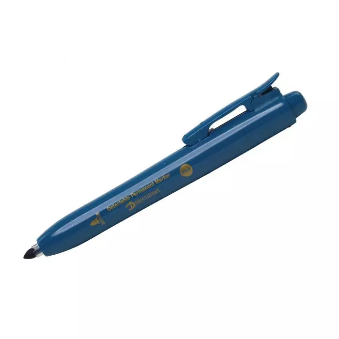 Detectamet 146R-A05-P01-A07, Retractable Permanent Marker with Split Ring, Bullet Tip, Blue Ink, image 1, gallery thumbnail