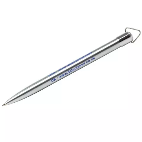 Detectamet Stainless Steel Stick Pen with Lenyad Loop, Blue Fine Tip Ink