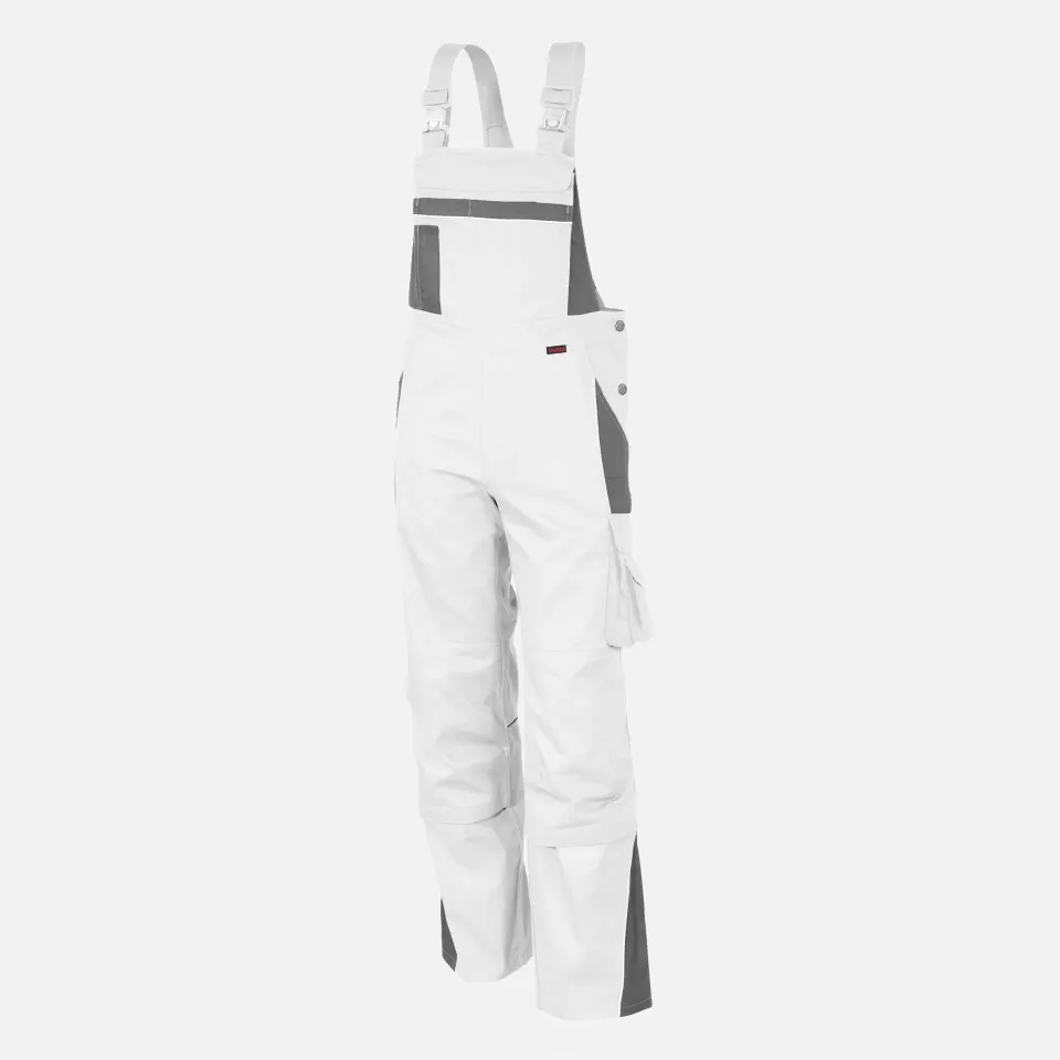 Qualitex NM-41006-3032, PRO Latzhose weiß/grau, image 1, gallery thumbnail