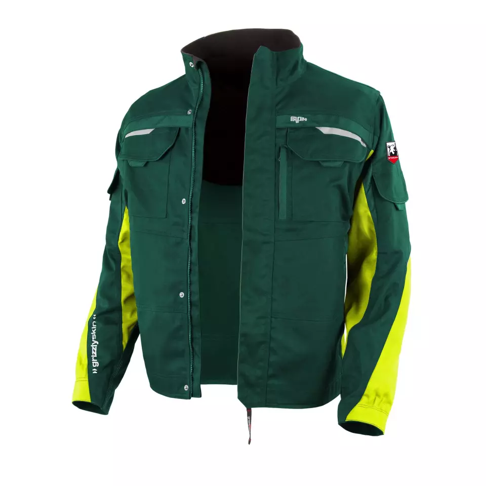 Grizzlyskin GIM3911, IRON Work Jacket Green/Hi-Vis Yellow, image 1, gallery thumbnail