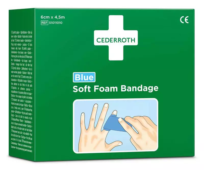 Cederroth C51011010, Soft Foam Bandage Blue 6 cm x 4.5 m