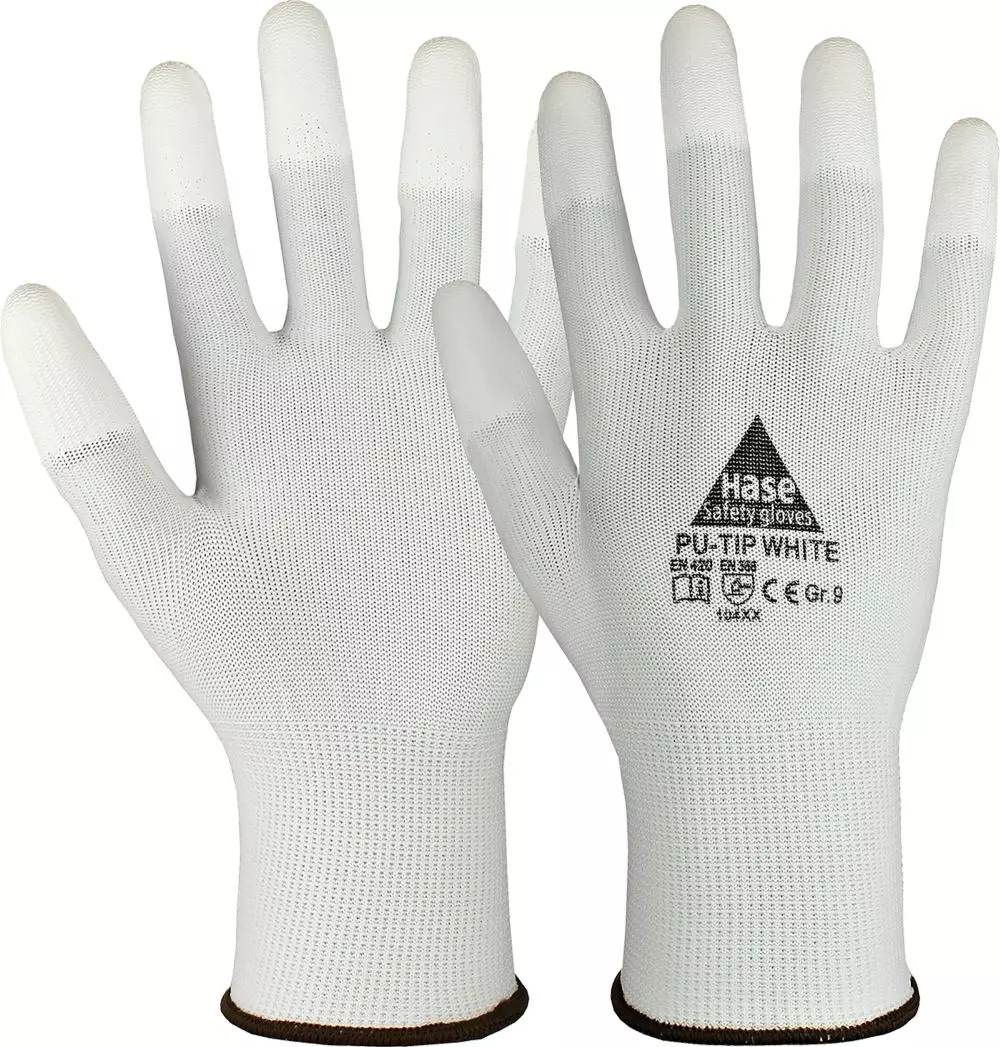 Hase Safety Gloves 509515, PU-TIP WHITE Assembly Glove