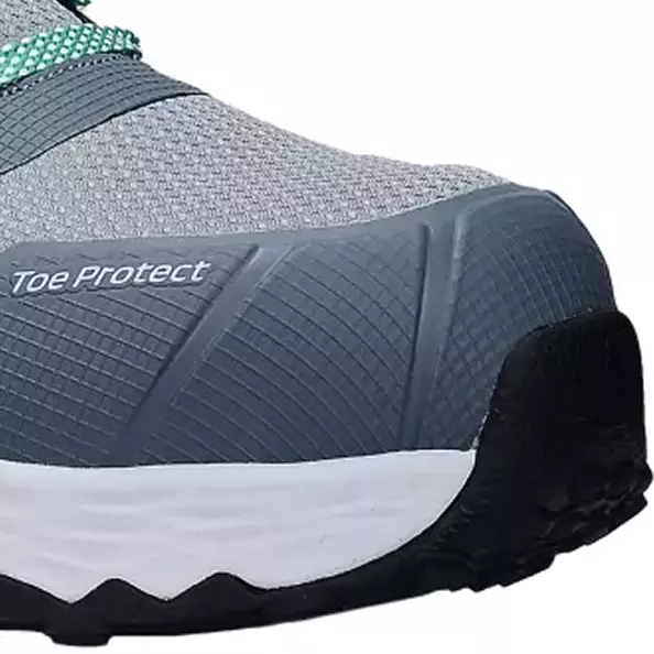 **The lightweight, metal-free fiberglass toe cap** protects you while keeping every step light.