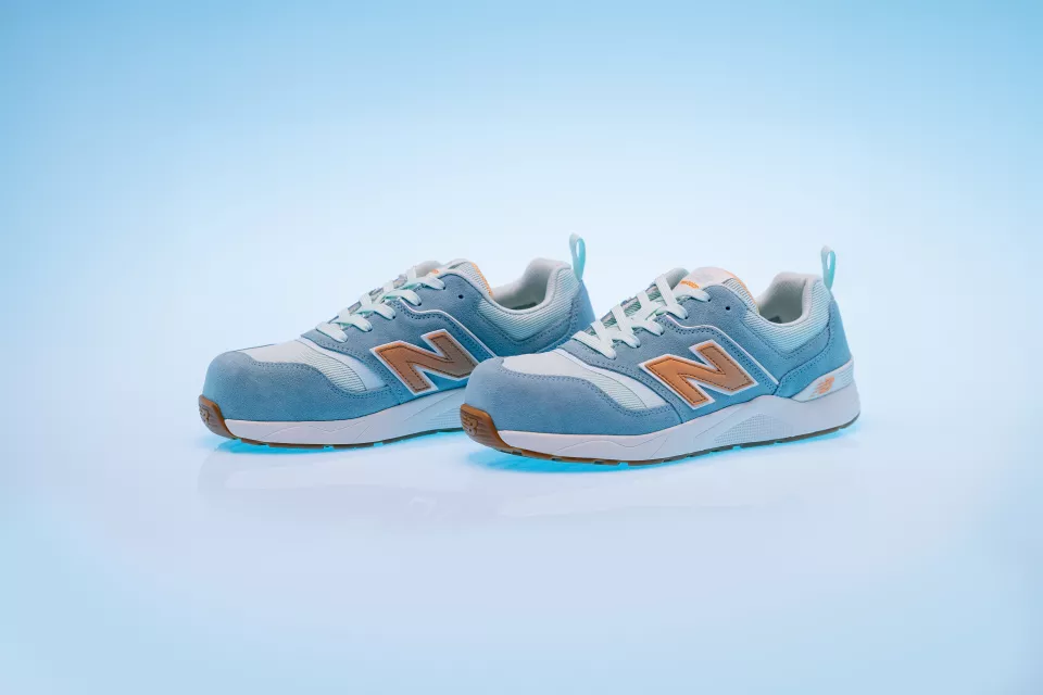 New Balance WEELCAP-2944, Elite Lite Womens Safety Shoe S1 PL HRO FO SC SR Milky Blue/orange, image 14, gallery thumbnail