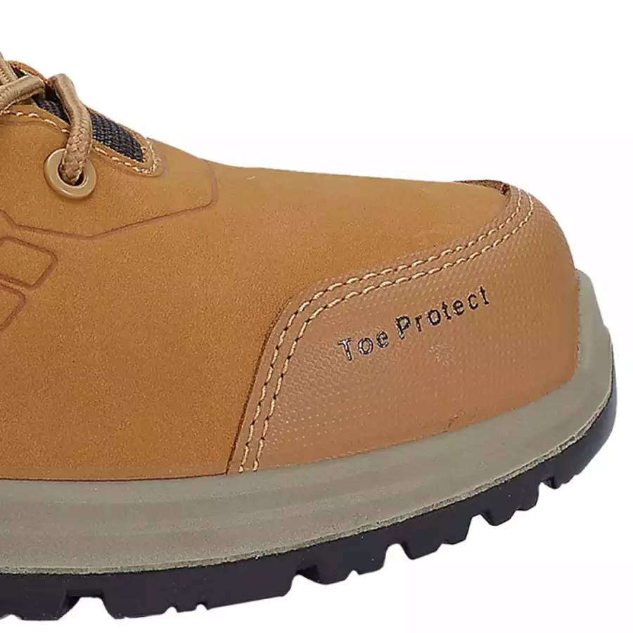 **Lightweight fiberglass toe cap** gives you certified safety and lasting comfort all day.