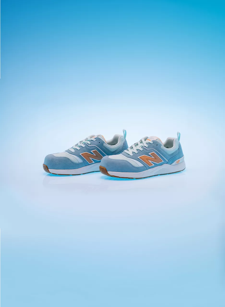 New Balance WEELCAP-2944, Elite Lite Womens Safety Shoe S1 PL HRO FO SC SR Milky Blue/orange, image 10, gallery thumbnail