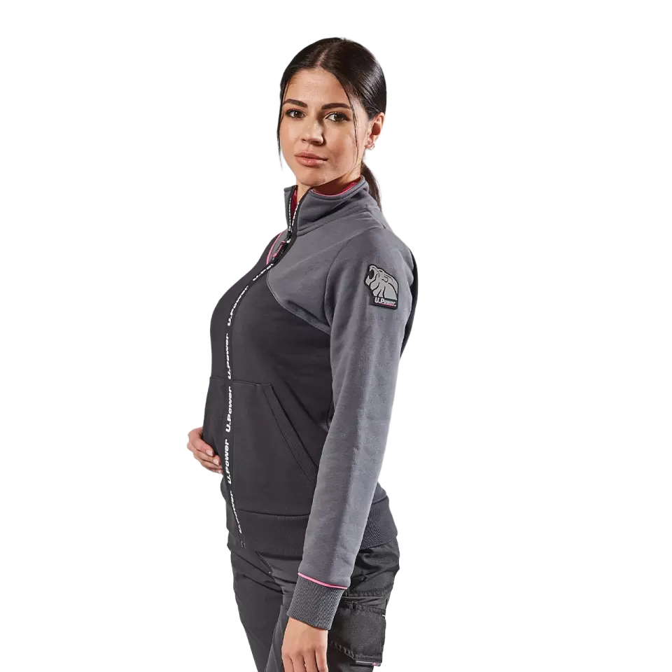 U-Power EY243GF, Uranus Lady Grey Fucsia Sweatshirt Jacket, image 3, gallery thumbnail