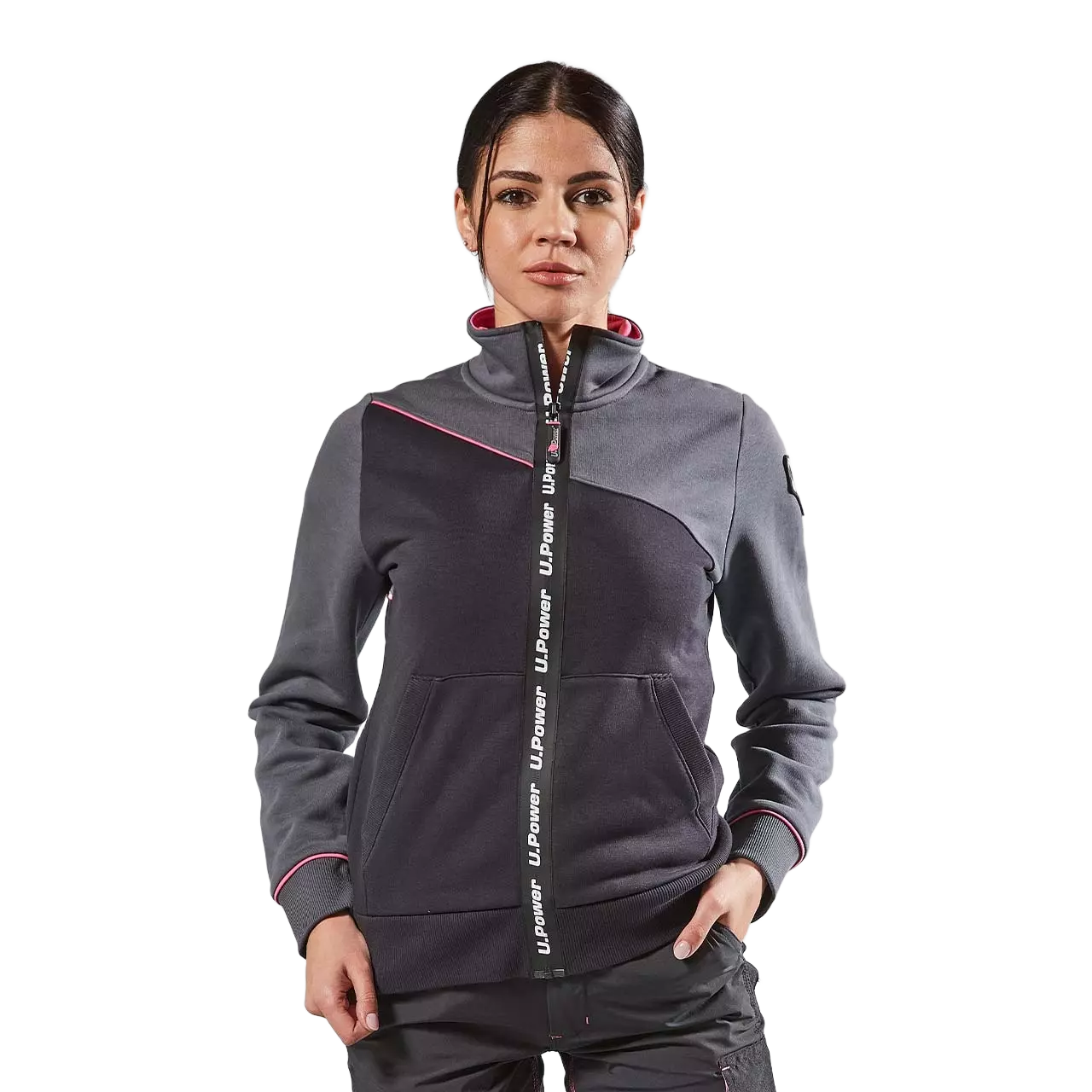 U-Power EY243GF, Uranus Lady Grey Fucsia Sweatshirt Jacket, image 2